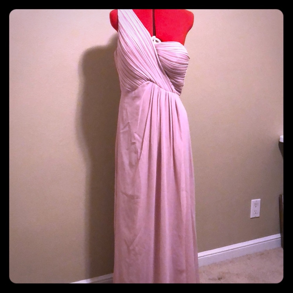 Blush one shoulder maxi gown